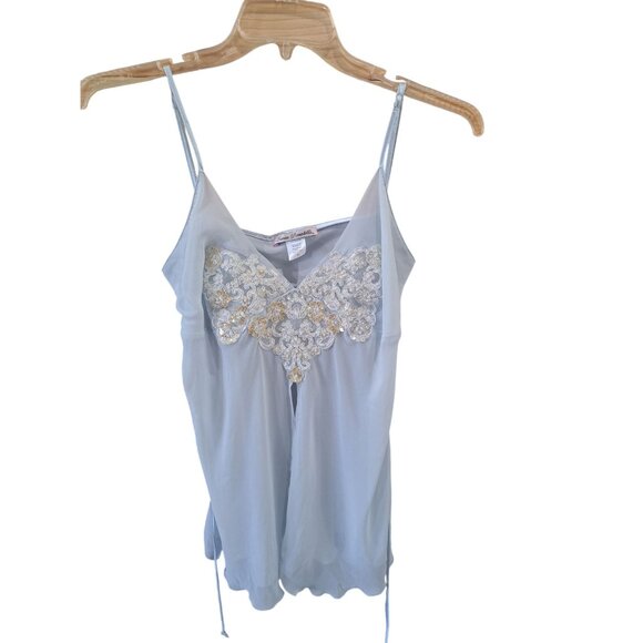 Linea Donatella Sheer Blue Chemise Embroidered Floral Lace  Women's Negligee L - Picture 1 of 8
